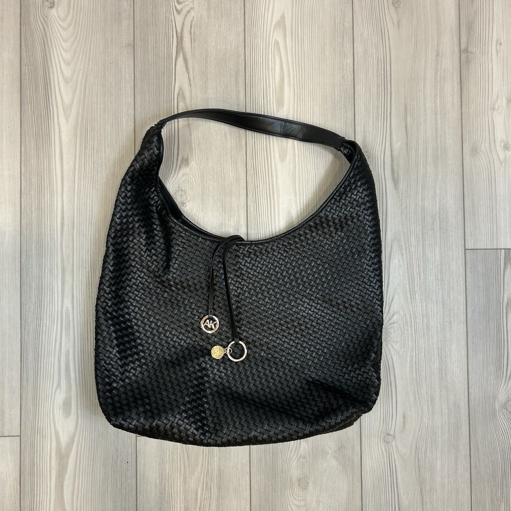 Anne‎ Klein large woven hobo Purse Shoulder Handbag Black Boho